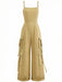1970s Solid Spaghetti Strap Cargo Style Wide-Leg Jumpsuit - vintage jumpsuit, retro fashion