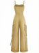 1970s Solid Spaghetti Strap Cargo Style Wide-Leg Jumpsuit - vintage jumpsuit, retro fashion
