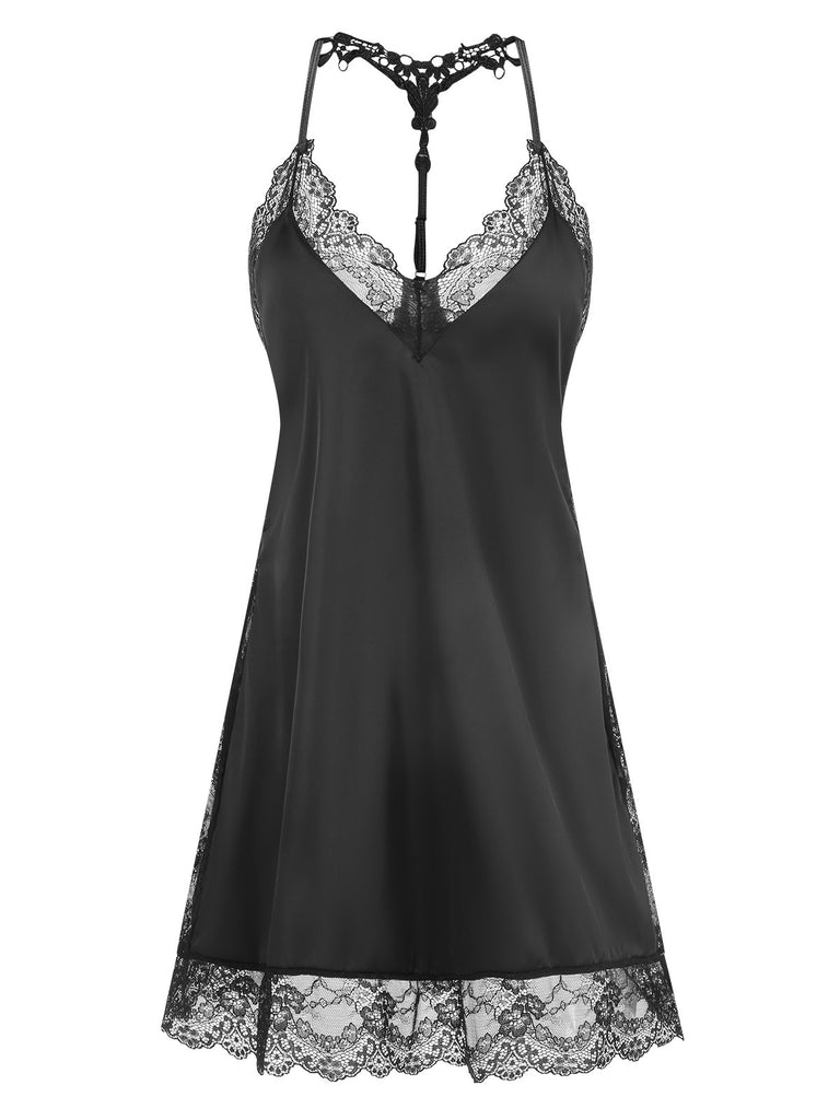 She slips into this 1970s Lace Patchwork Spaghetti Straps Nightgown and suddenly it's a 1970s daydream