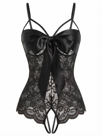 1970s Lace Satin Bow Adjustable Straps Lingerie - vintage fashion, retro style