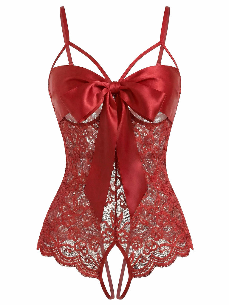 1970s Lace Satin Bow Adjustable Straps Lingerie - vintage fashion, retro style
