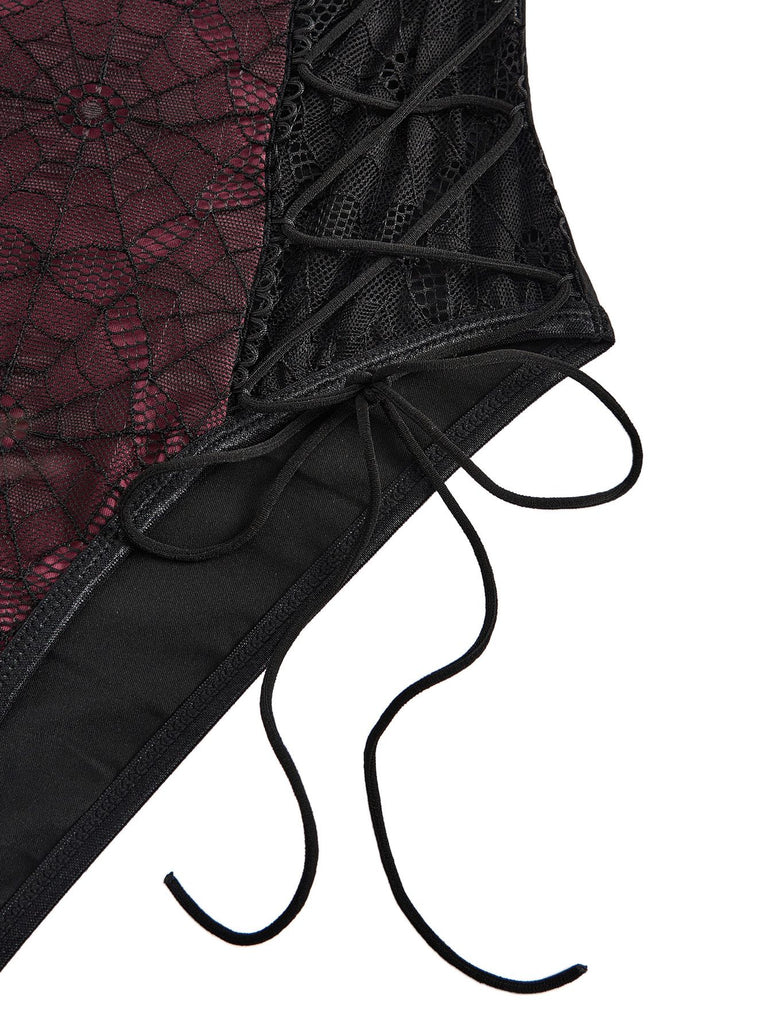 1970s Lace Spiderweb Punk Underwire Shapewear Bodysuit - vintage fashion, retro style