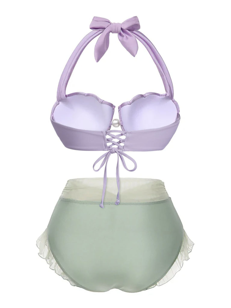 1970s Mermaid Shell Halter Bikini Set, classic vintage style summer beach collection