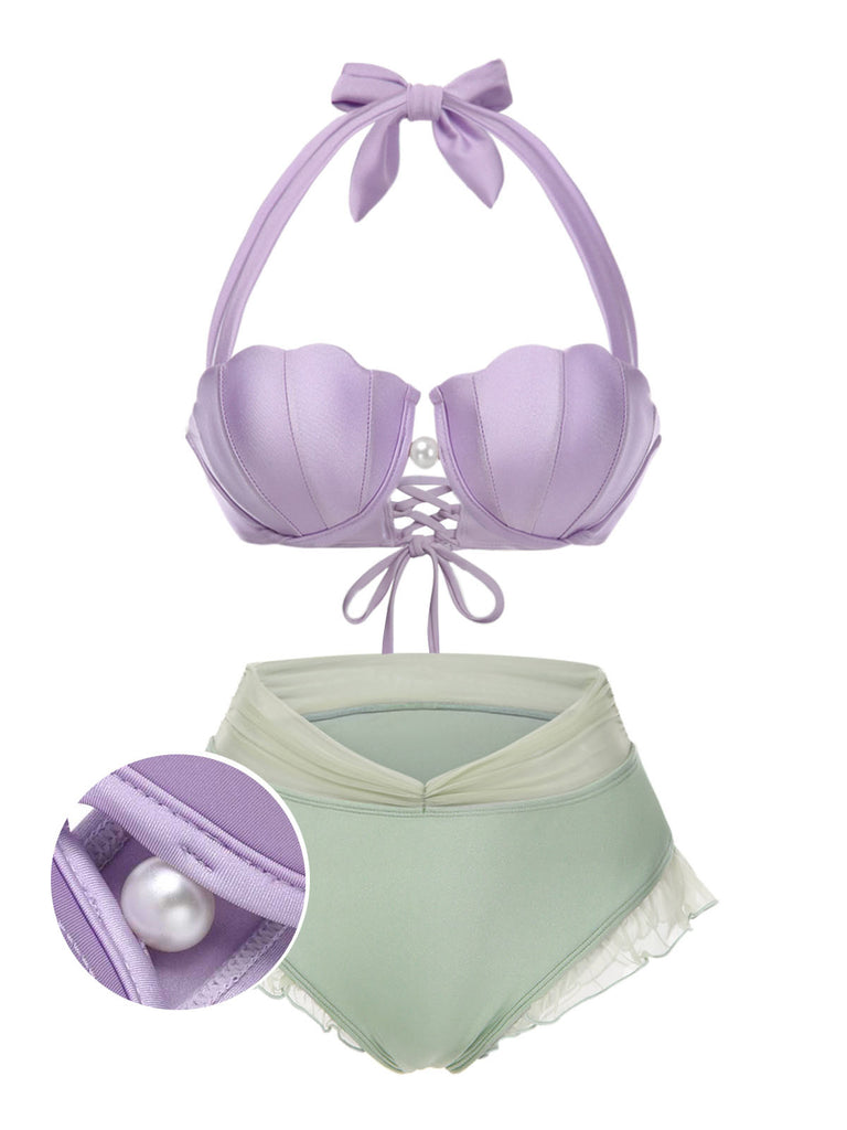 1970s Mermaid Shell Halter Bikini Set, classic vintage style summer beach collection