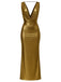 1970s Metallic Cowl Deep V-Neck Bodycon Dress - vintage dress, retro fashion