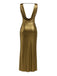 1970s Metallic Cowl Deep V-Neck Bodycon Dress - vintage dress, retro fashion