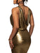 1970s Metallic Cowl Deep V-Neck Bodycon Dress - vintage dress, retro fashion