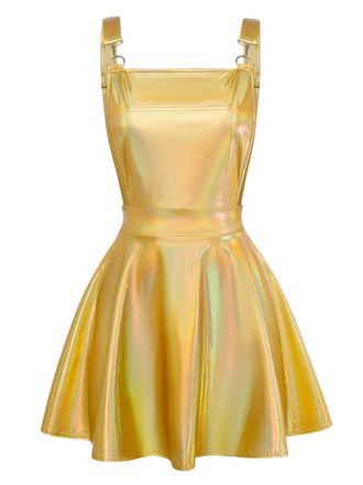 1970s Metallic Holographic Suspender Dress - vintage dress, retro fashion
