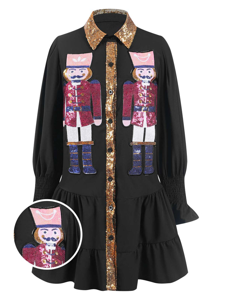 1970s Nutcracker Lapel Sequin Dress, vintage dress, retro fashion - perfect for women who love vintage and retro fashion