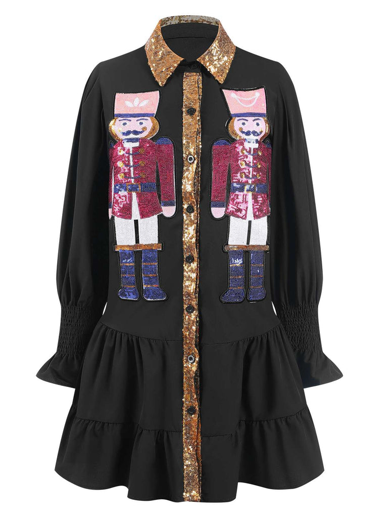 1970s Nutcracker Lapel Sequin Dress, vintage dress, retro fashion - perfect for women who love vintage and retro fashion
