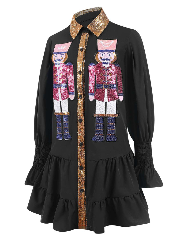 1970s Nutcracker Lapel Sequin Dress, vintage dress, retro fashion - perfect for women who love vintage and retro fashion