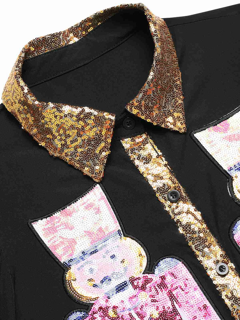1970s Nutcracker Lapel Sequin Dress, vintage dress, retro fashion - perfect for women who love vintage and retro fashion