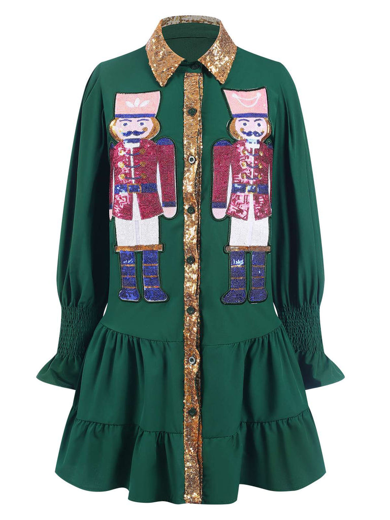 1970s Nutcracker Lapel Sequin Dress: where 1970s romance meets her modern spirit