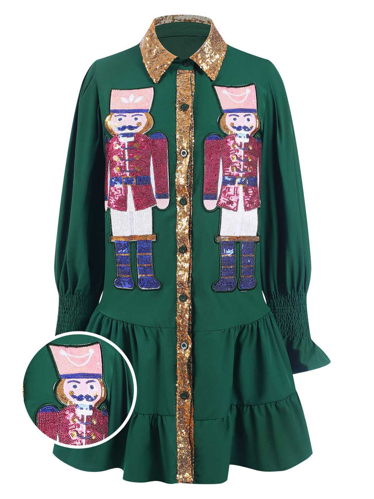 1970s Nutcracker Lapel Sequin Dress, vintage dress, retro fashion - perfect for women who love vintage and retro fashion