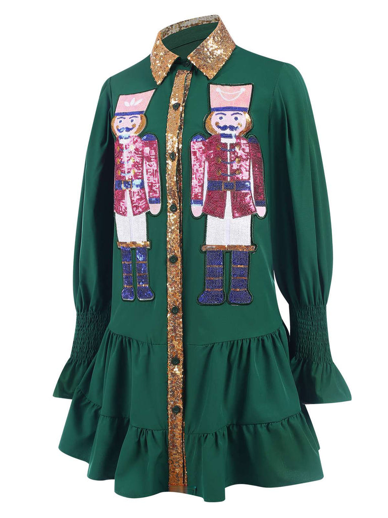 1970s Nutcracker Lapel Sequin Dress, vintage dress, retro fashion - perfect for women who love vintage and retro fashion