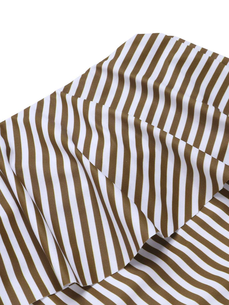 1970s One-Shoulder Stripes Ruffles One-Piece Swimsuit — because 1970s glamour never goes out of style