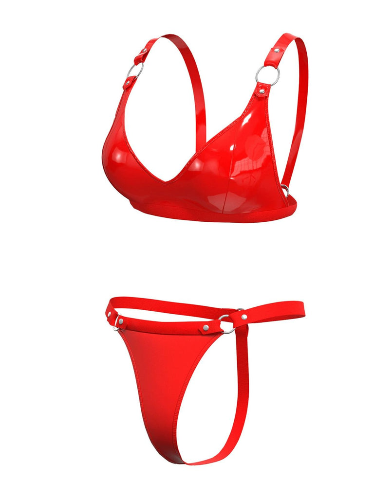 1970s Patent Leather Punk Style Bra & Thong - vintage fashion, retro style