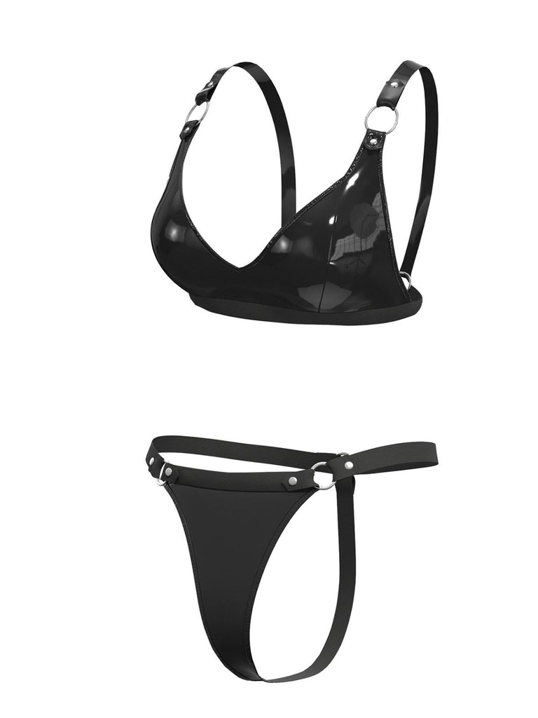 1970s Patent Leather Punk Style Bra & Thong - vintage fashion, retro style