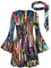 1970s Psychedelic Print Bell Sleeve Mini Dress with Headband, vintage dress, retro fashion - vintage inspired fashion