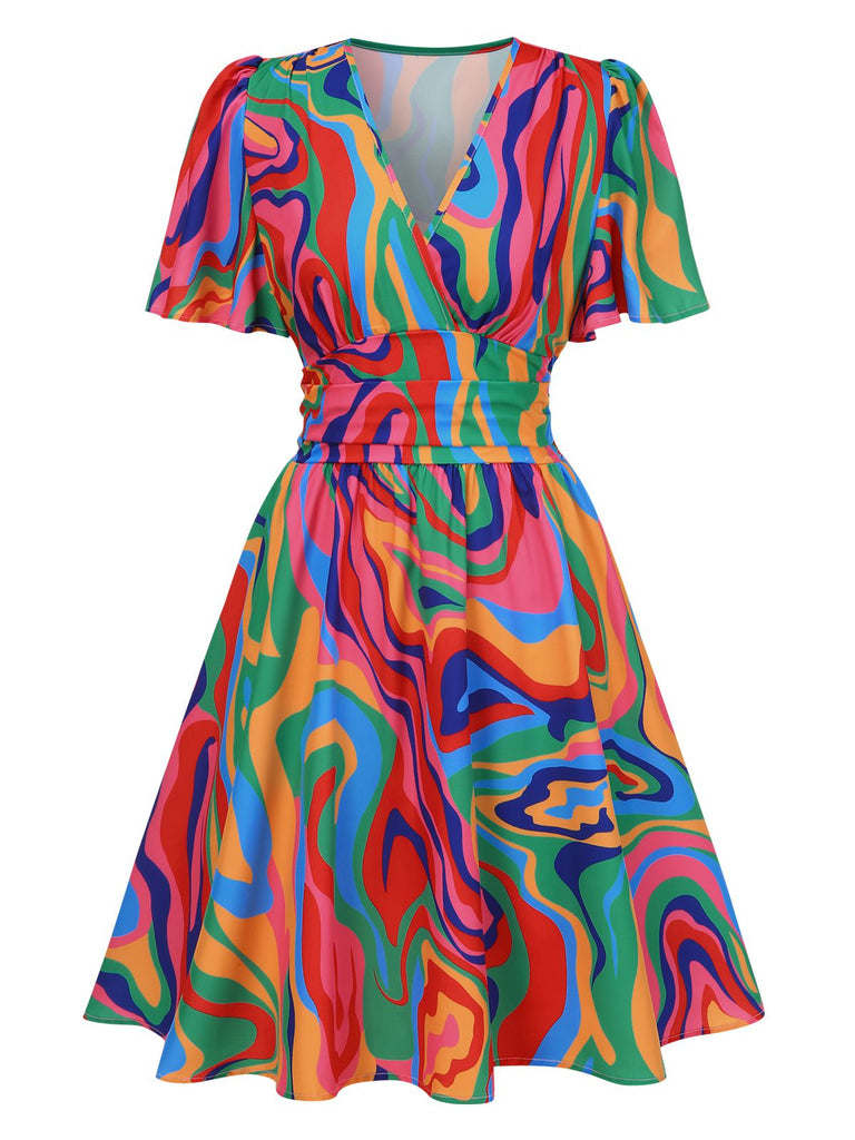 1970s Psychedelic Print VNeck Dress | 1970s | vintage dress, retro fashion