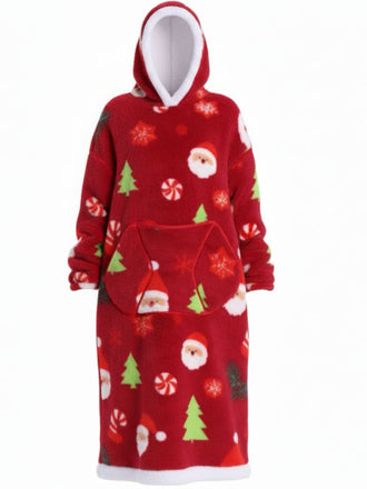 1970s Pumpkin Santas Snowman Blanket Hoodie Lougewear - vintage fashion, retro style