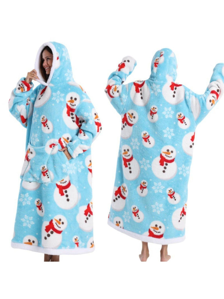 1970s Pumpkin Santas Snowman Blanket Hoodie Lougewear - vintage fashion, retro style