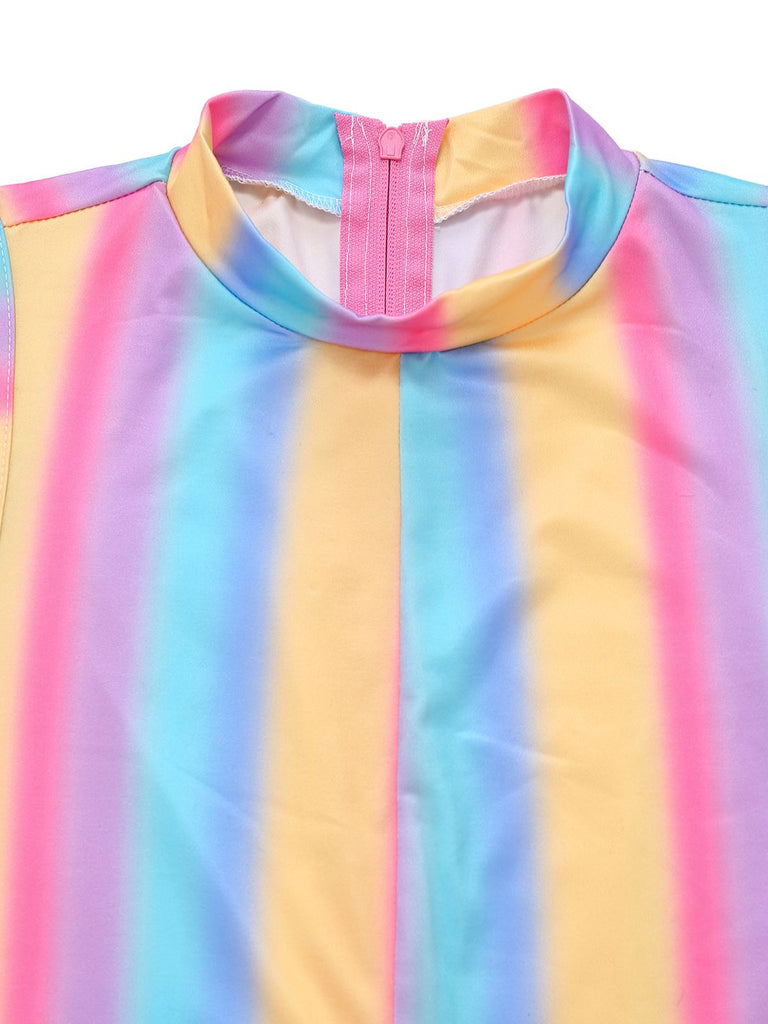 1970s Rainbow Stripe Sleeveless Wide-Leg Jumpsuit - vintage jumpsuit, retro fashion