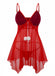 Red 1970s Sheer Babydoll Lace Lingerie Set With Pom Pom - vintage fashion, retro style, elegant red