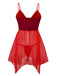 Red 1970s Sheer Babydoll Lace Lingerie Set With Pom Pom - vintage fashion, retro style, elegant red