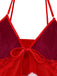 Red 1970s Sheer Babydoll Lace Lingerie Set With Pom Pom - vintage fashion, retro style, elegant red
