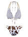 1970s Ribbed Cow Print Chain Halter Bikini Set - vintage fashion, retro style