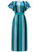 1970s Roman Stripes Ruffle Sleeve Dress — a 1970s silhouette that turns sidewalks into runways