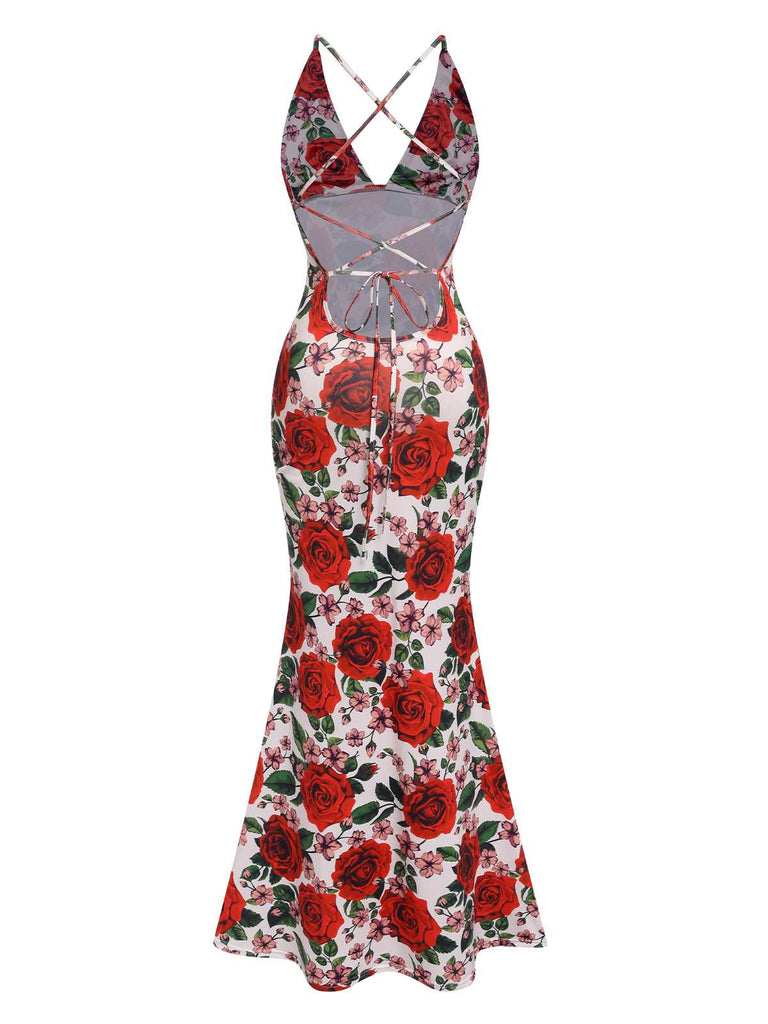 This 1970s Rose Halter Backless Dress wraps her in 1970s elegance, one twirl at a time