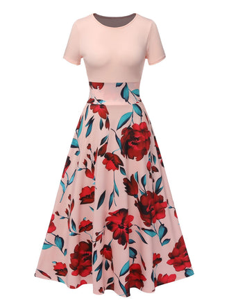She slips into this 1970s Round Neck Floral Patchwork Dress and suddenly it's a 1970s daydream
