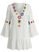 1970s Ruffle Embroidery Floral V-Neck Cover-Up - bohemian cover up, beach wear for vintage lovers