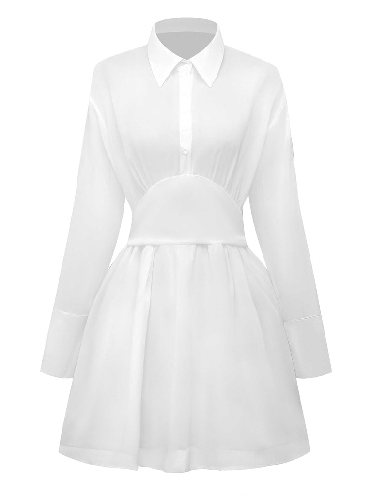 1970s Sheer Solid Shirt Dress - vintage dress, retro fashion
