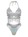 Silver 1970s Holographic Sequin Fringe Bikini Set & Cover-up - vintage fashion, retro style