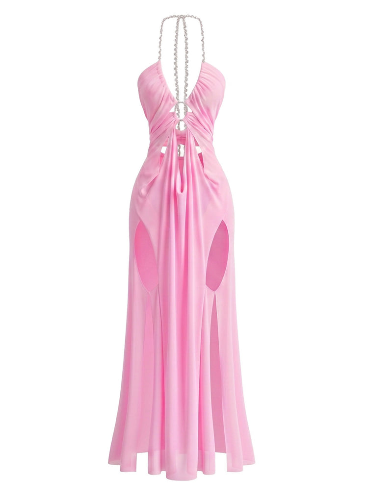 1970s Sleeveless Mesh Halter Maxi Dress, vintage dress, retro fashion - perfect for women who love vintage and retro fashion