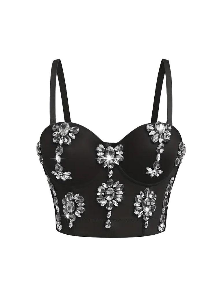 1970s Slip Crystal Cropped Bustier Top - vintage fashion, retro style