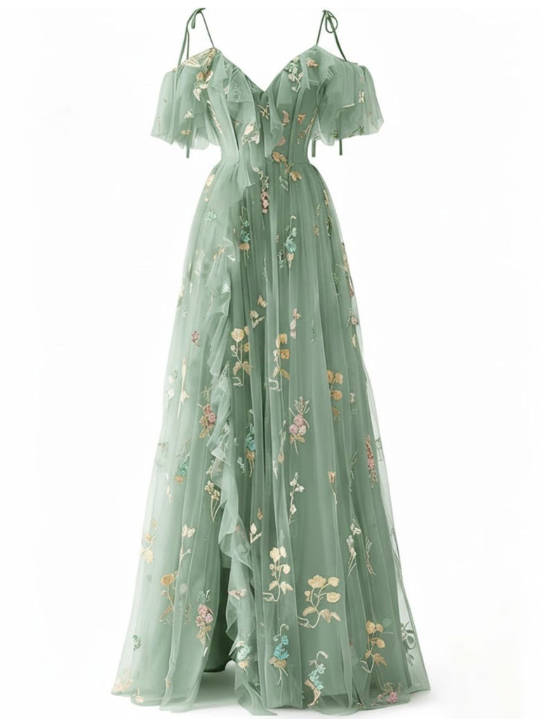 1970s Slip Floral Embroidered Mesh Slit Dress - vintage dress, retro fashion for women