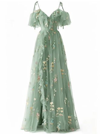 1970s Slip Floral Embroidered Mesh Slit Dress - vintage dress, retro fashion for women
