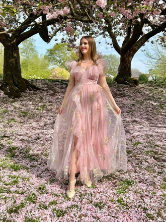 1970s Slip Floral Embroidered Mesh Slit Dress, vintage dress, retro fashion, floral print - perfect for women who love vintage and retro fashion