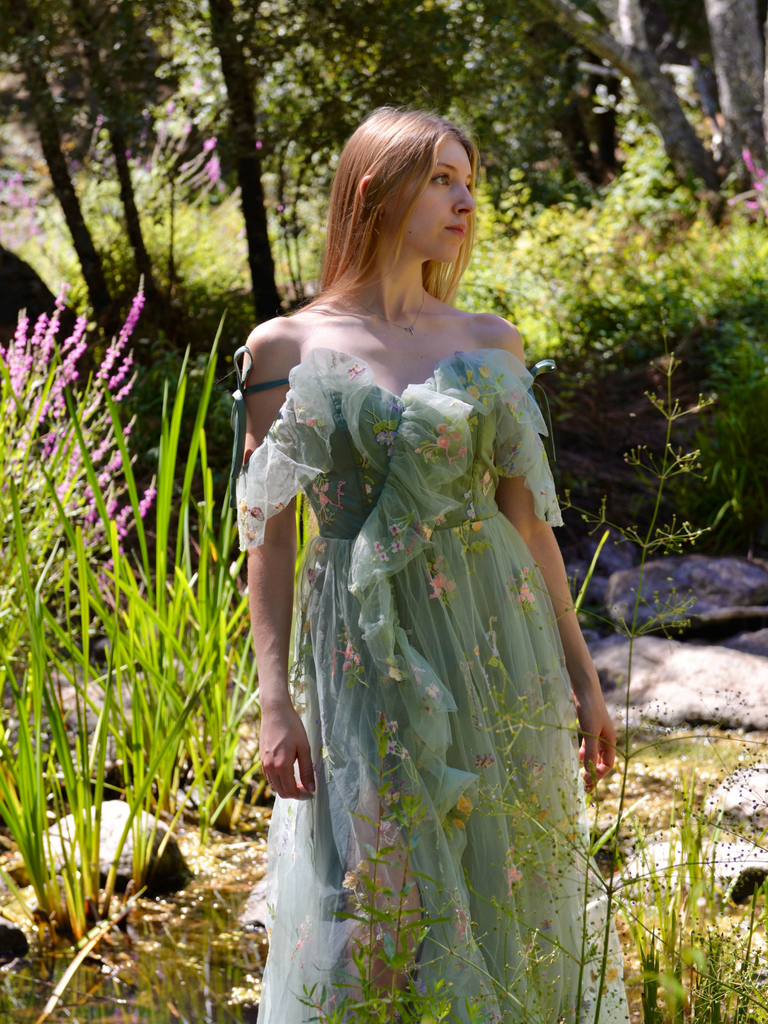 1970s Slip Floral Embroidered Mesh Slit Dress, vintage dress, retro fashion - vintage inspired fashion