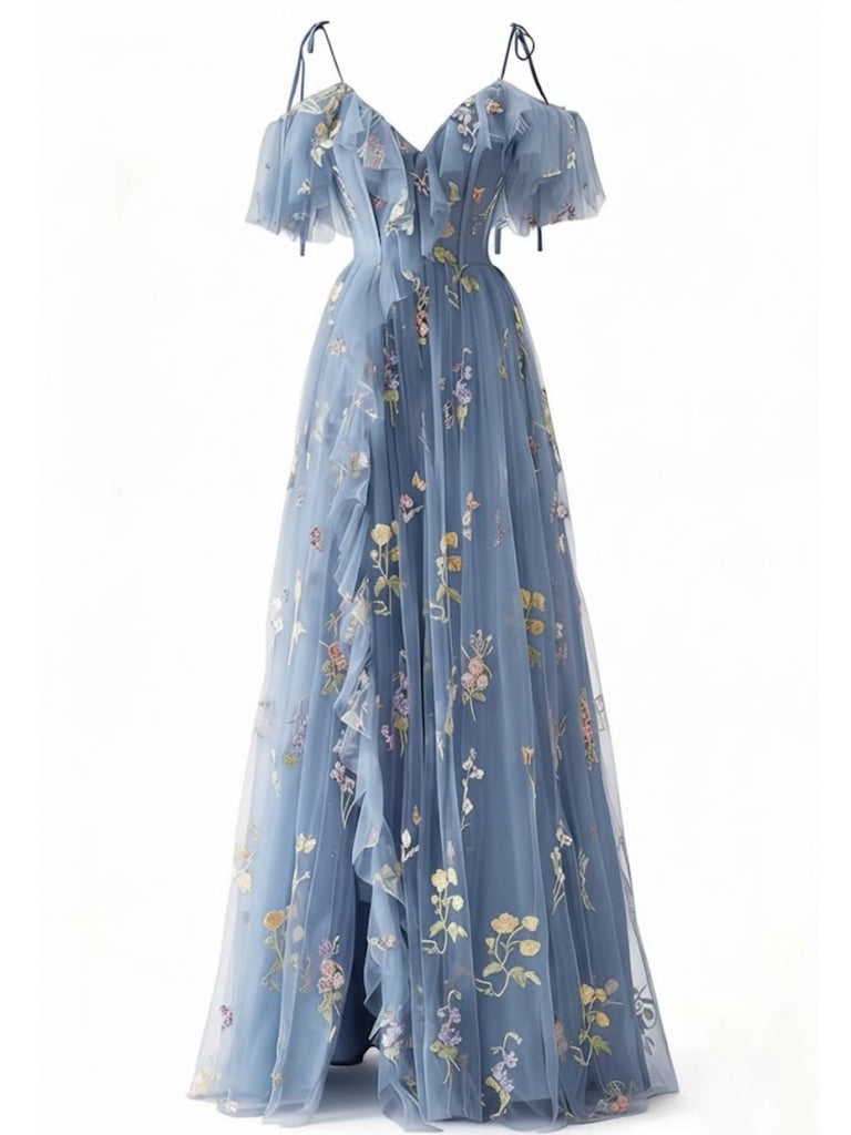 1970s Slip Floral Embroidered Mesh Slit Dress - vintage dress, retro fashion for women