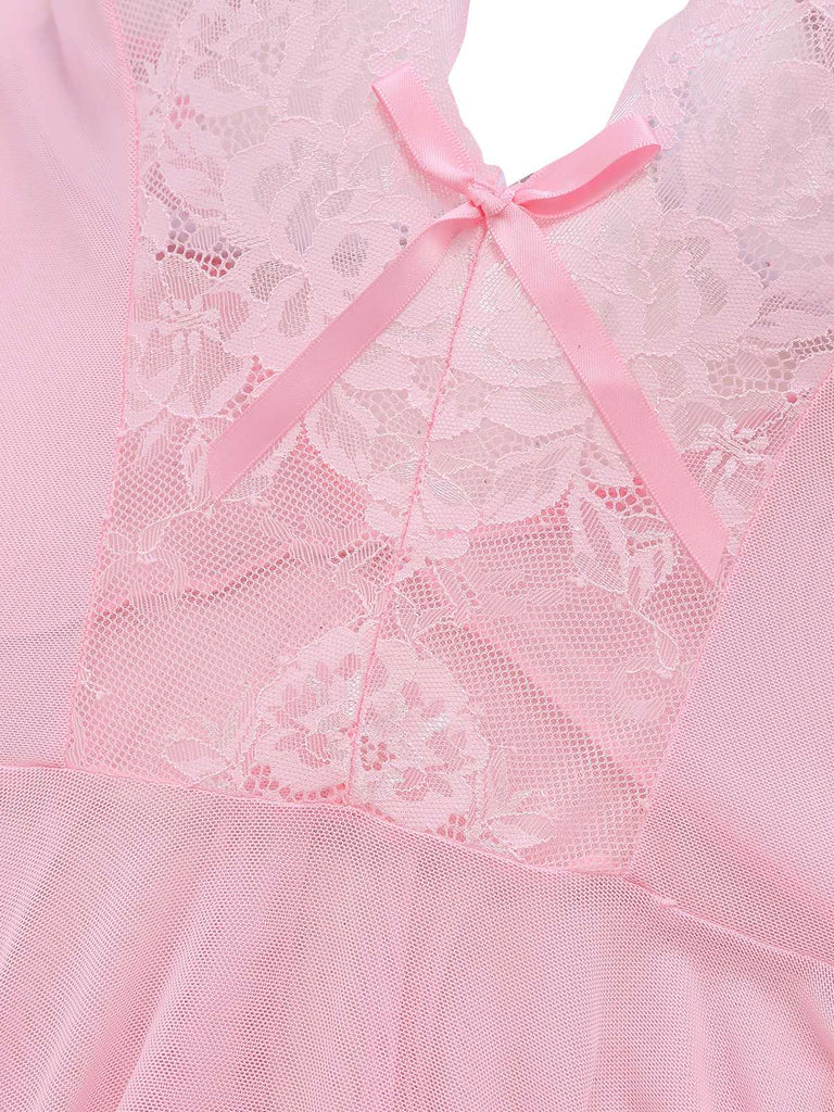 1970s Slip Floral Lace Bow Nightgown - vintage nightgown, retro sleepwear