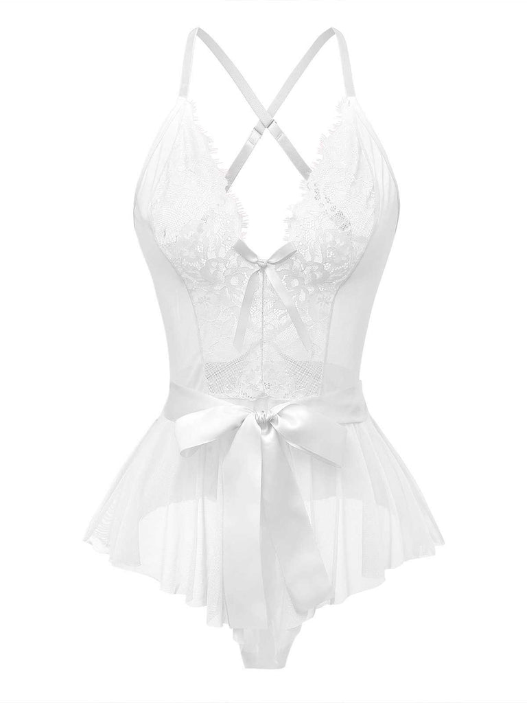 1970s Slip Floral Lace Bow Nightgown - vintage nightgown, retro sleepwear