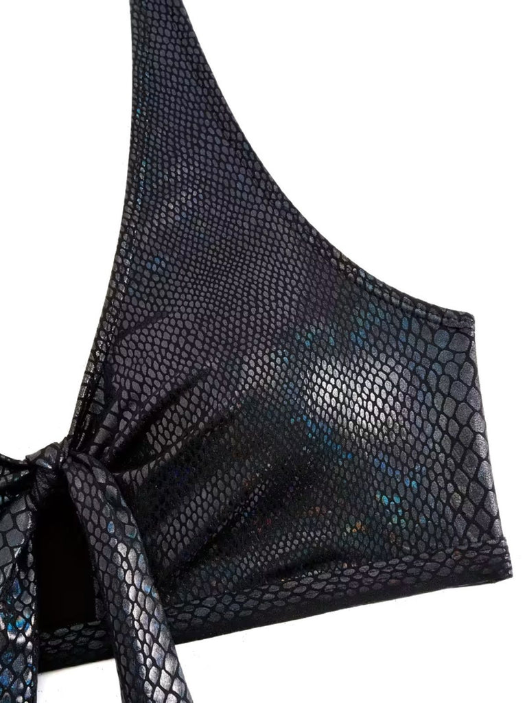 1970s Snakeskin Metallic Tie-Front Bikini Set - vintage fashion, retro style