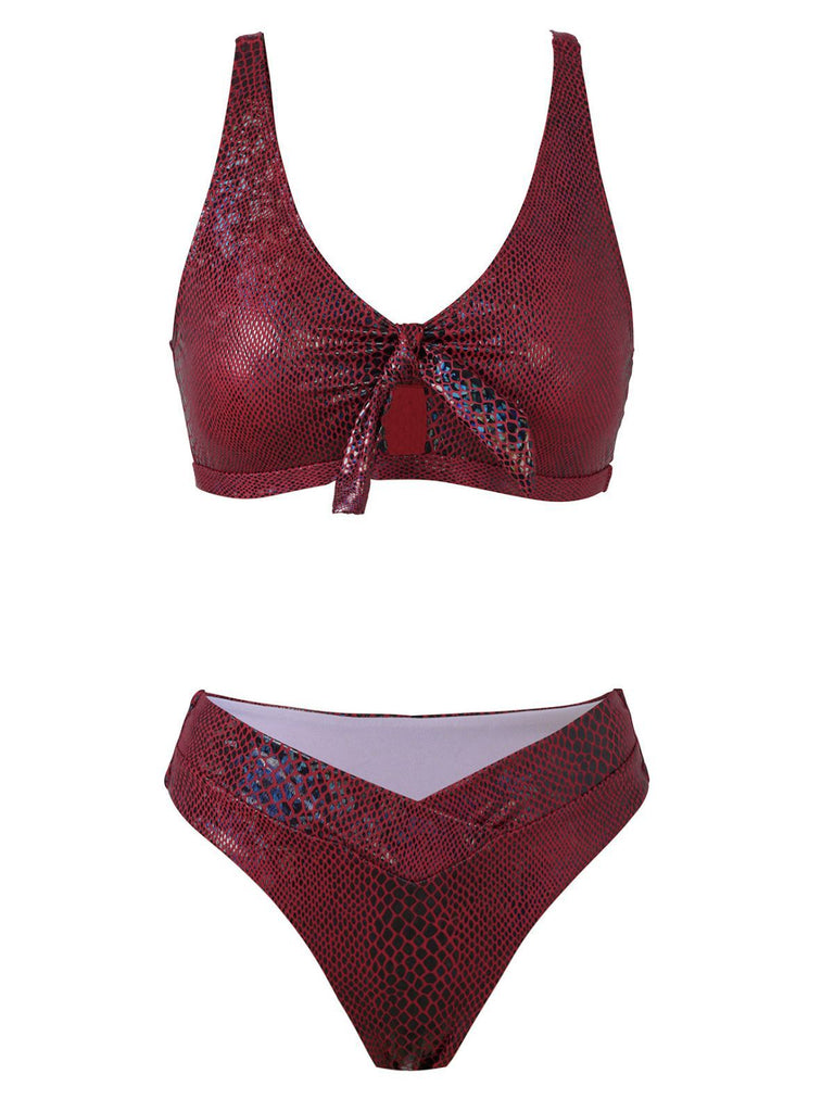 1970s Snakeskin Metallic Tie-Front Bikini Set - vintage fashion, retro style