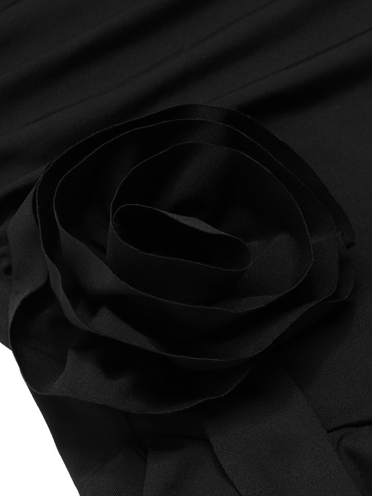 1970s Solid 3D Rose Ruffle High Low Hem Dress, vintage dress, retro fashion - perfect for women who love vintage and retro fashion