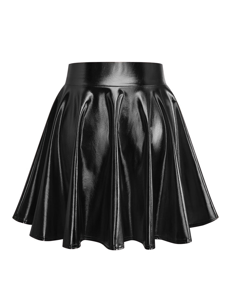 1970s Solid Disco Metallic Pleated Skirt - vintage skirt, retro style
